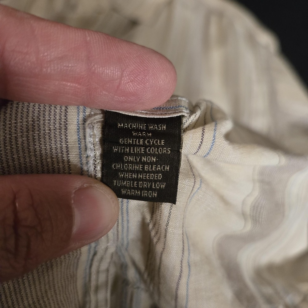 Tasso Elba Shirt Mens Large Beige 62% Linen Cotton Stripe Short Sleeve Button Up - Picture 6 of 8